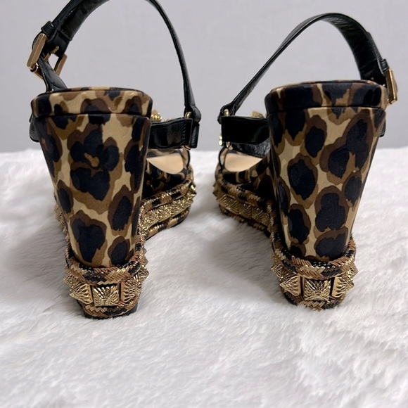 Christian Louboutin Nappa Leopard Pira Ryad 110 Wedge Sandal Black Marron 35 - Picture 9 of 13